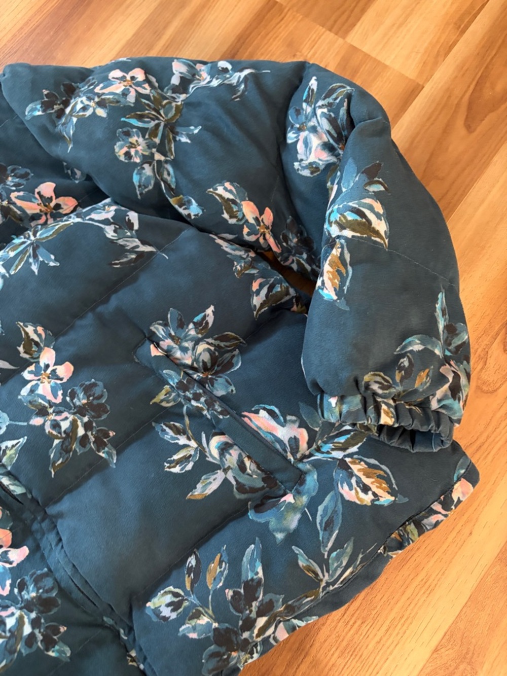Anthropologie Ett:Twa Floral Blue Puffer Jacket Thick Zip Up - Picture 7 of 12